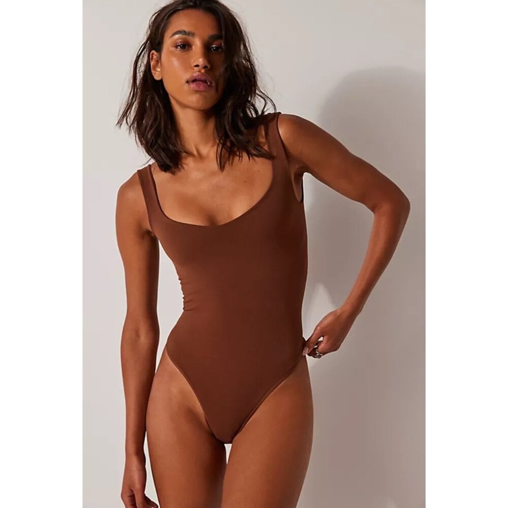 Free People Clean Lines Bodysuit Brown Medium/Large